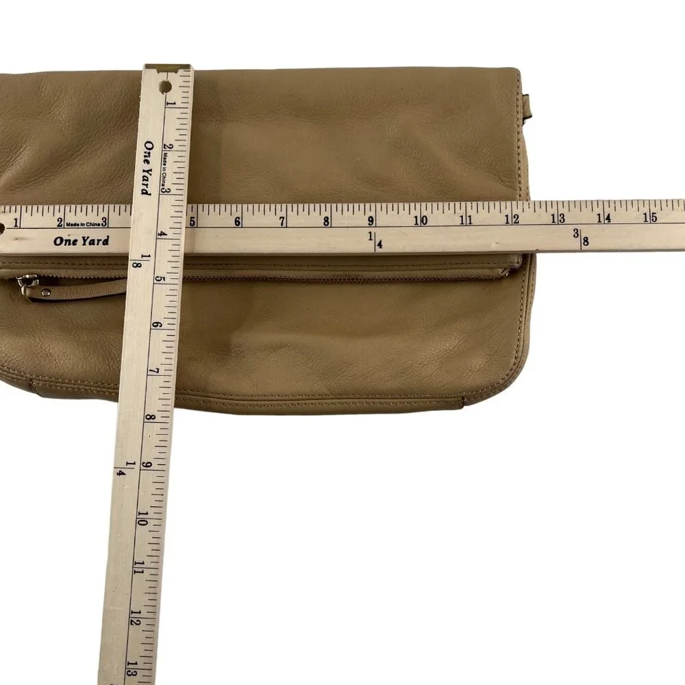 Kate Spade Fold Over Zipper Clutch Handbag Camel‎ Tan Leather